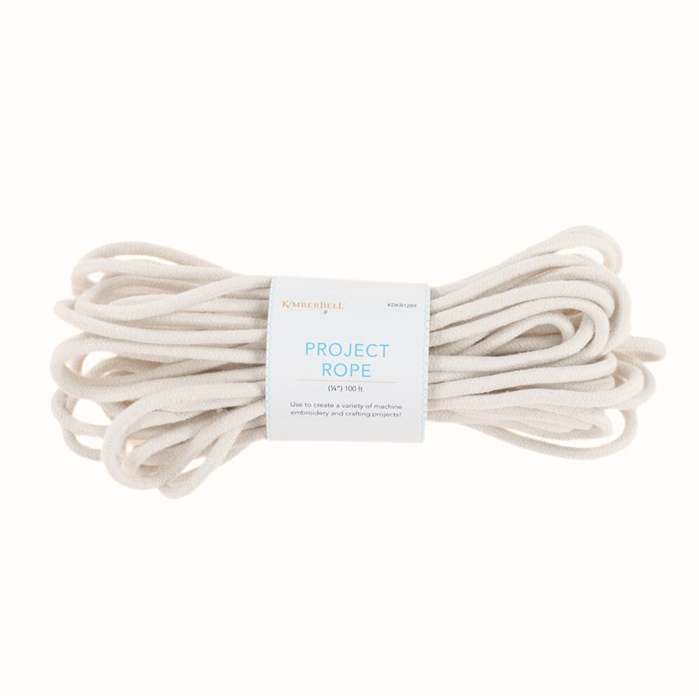 Kimberbell Project Rope – 100 Ft x ¼” Thick Cotton Exterior with Strong Polyester Core – Durable Craft Rope for Rope Bowls, Machine Embroidery, Sewing & DIY Projects