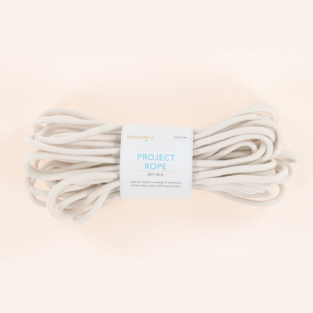 Kimberbell Project Rope – 100 Ft x ¼” Thick Cotton Exterior with Strong Polyester Core – Durable Craft Rope for Rope Bowls, Machine Embroidery, Sewing & DIY Projects