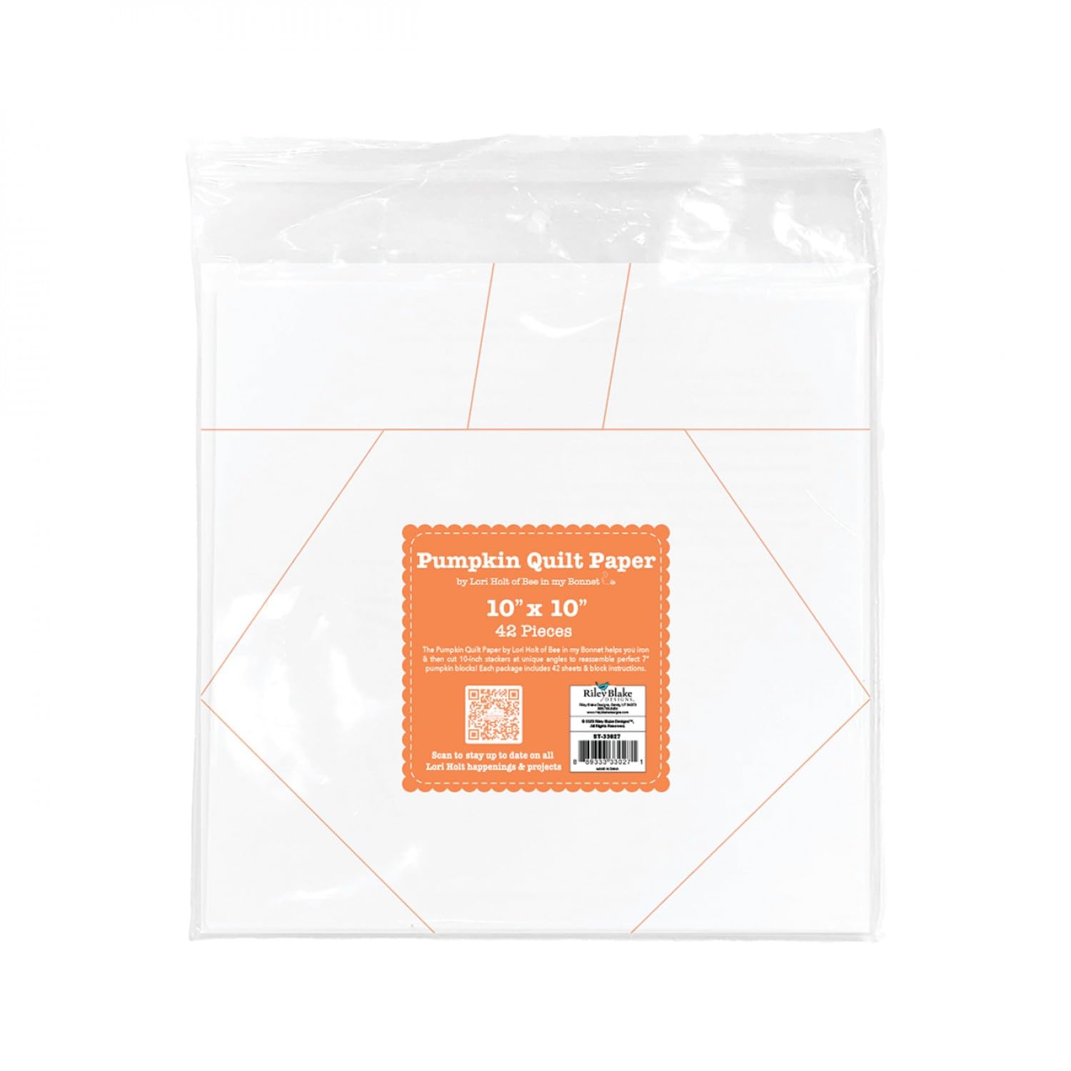 10'' Pumpkin Quilt Paper by Lori Holt of Bee in My Bonnet Iron-On Template Sheets for 7'' Finished Pumpkin Quilt Block, Includes 42 Sheets Ideal for Autumn Quilts and Seasonal Crafting Projects