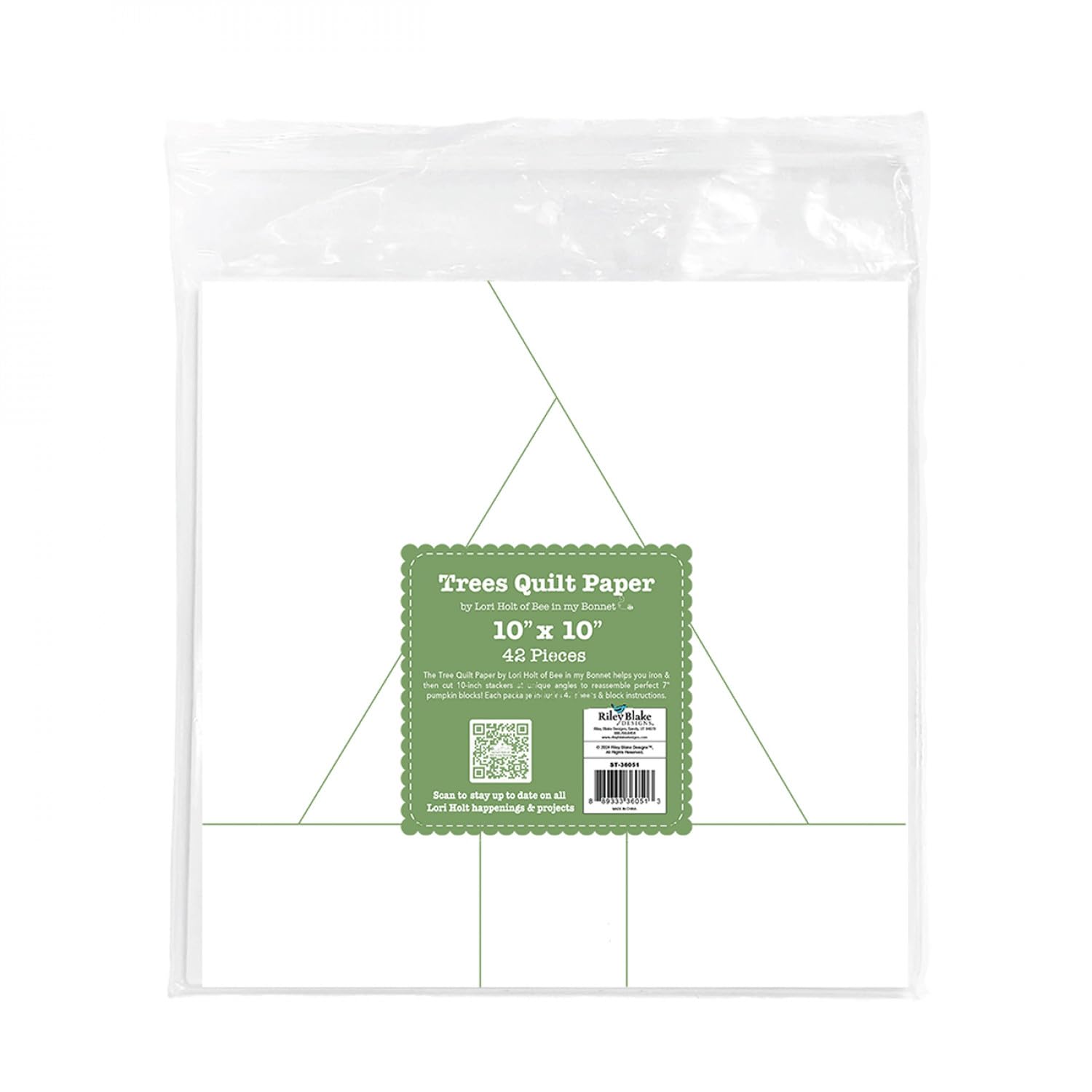 10'' Tree Quilt Paper by Lori Holt of Bee in My Bonnet Iron-On Template Sheets for 8'' Finished Tree Quilt Block, Includes 42 Sheets Perfect for Home Town Holiday Quilts and Crafting Projects