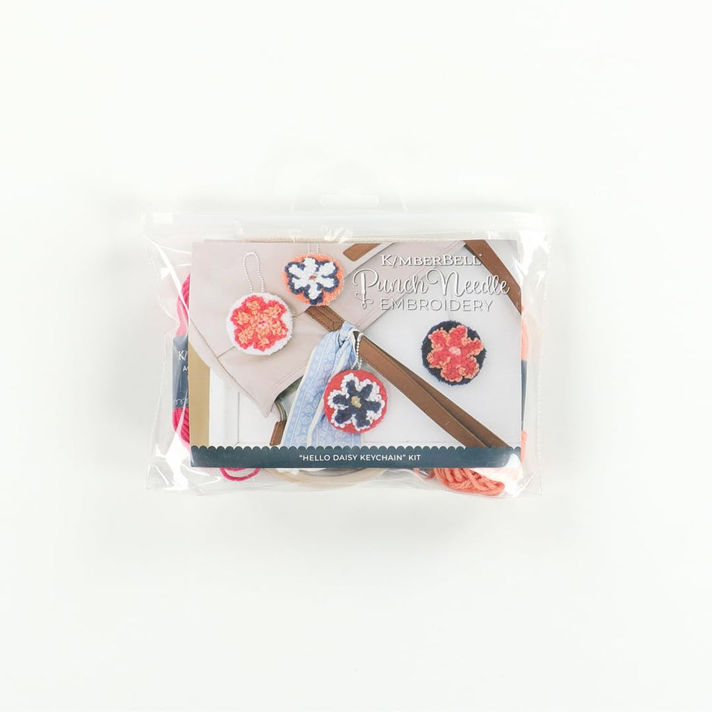 Kimberbell Hello Daisy Punch Needle Embroidery Kit – DIY Keychain Craft Kit for Beginners & Crafters – Includes Yarn, Monk’s Cloth, Tools, Buttons & Hoop – Makes 4 Keychains