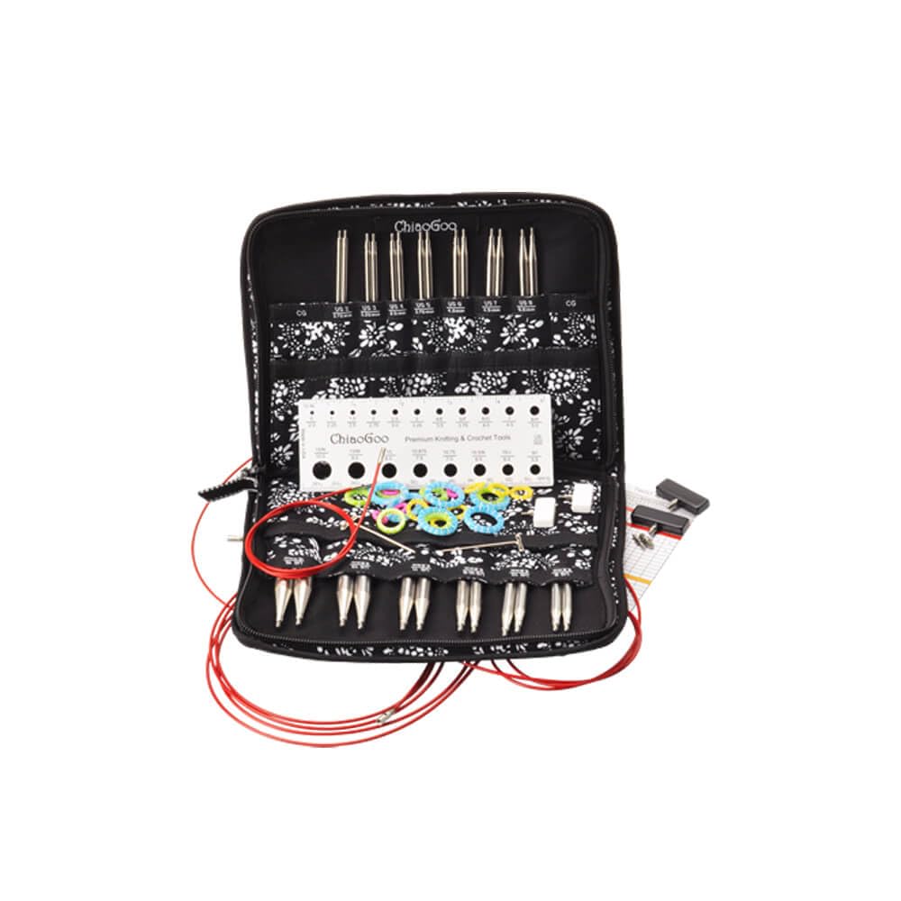 CHIAOGOO Needle Set Interchangeable Needle Tips Twist Lace Stainless Steel, Black