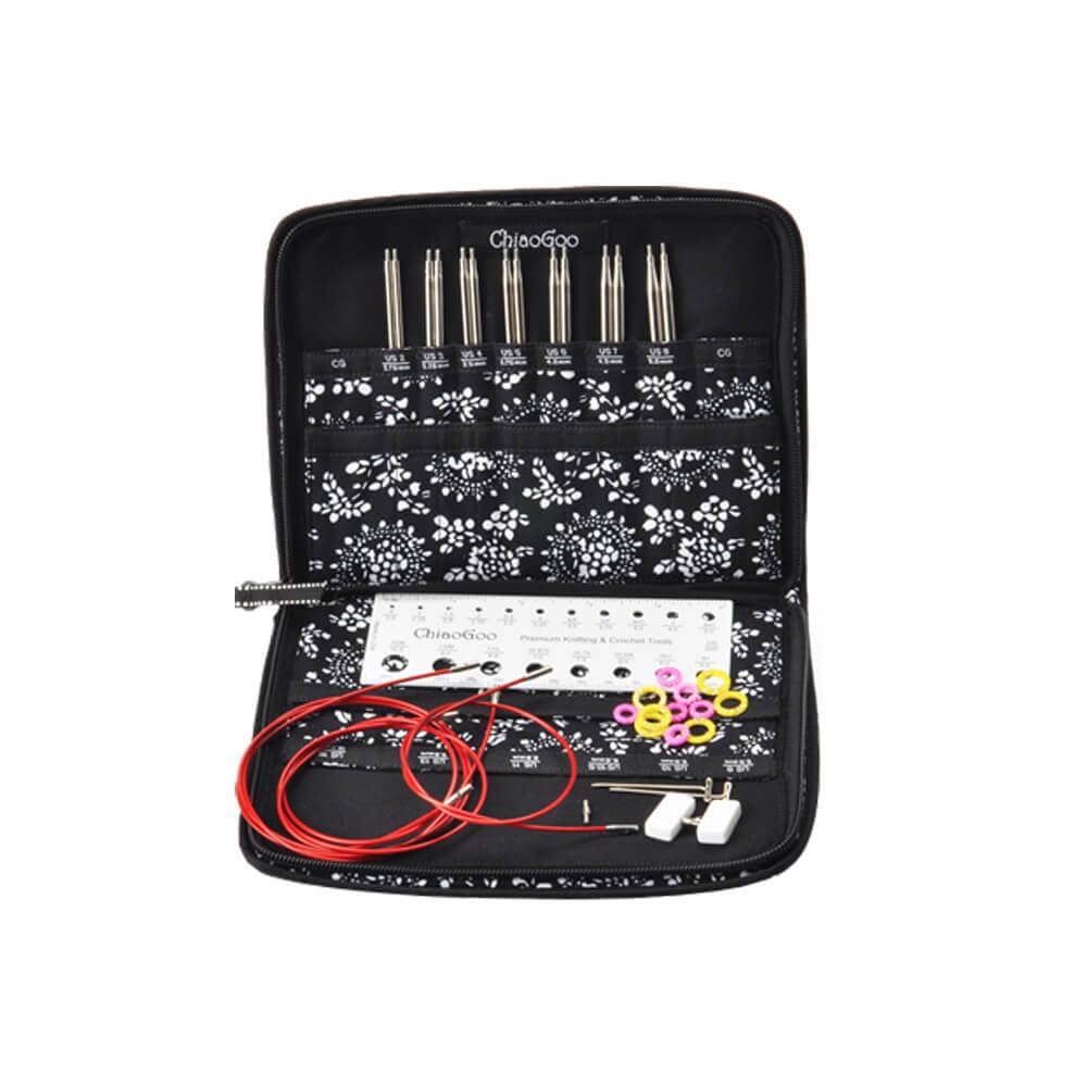 CHIAOGOO Needle Set Interchangeable Needle Tips Twist Lace Stainless Steel, Black