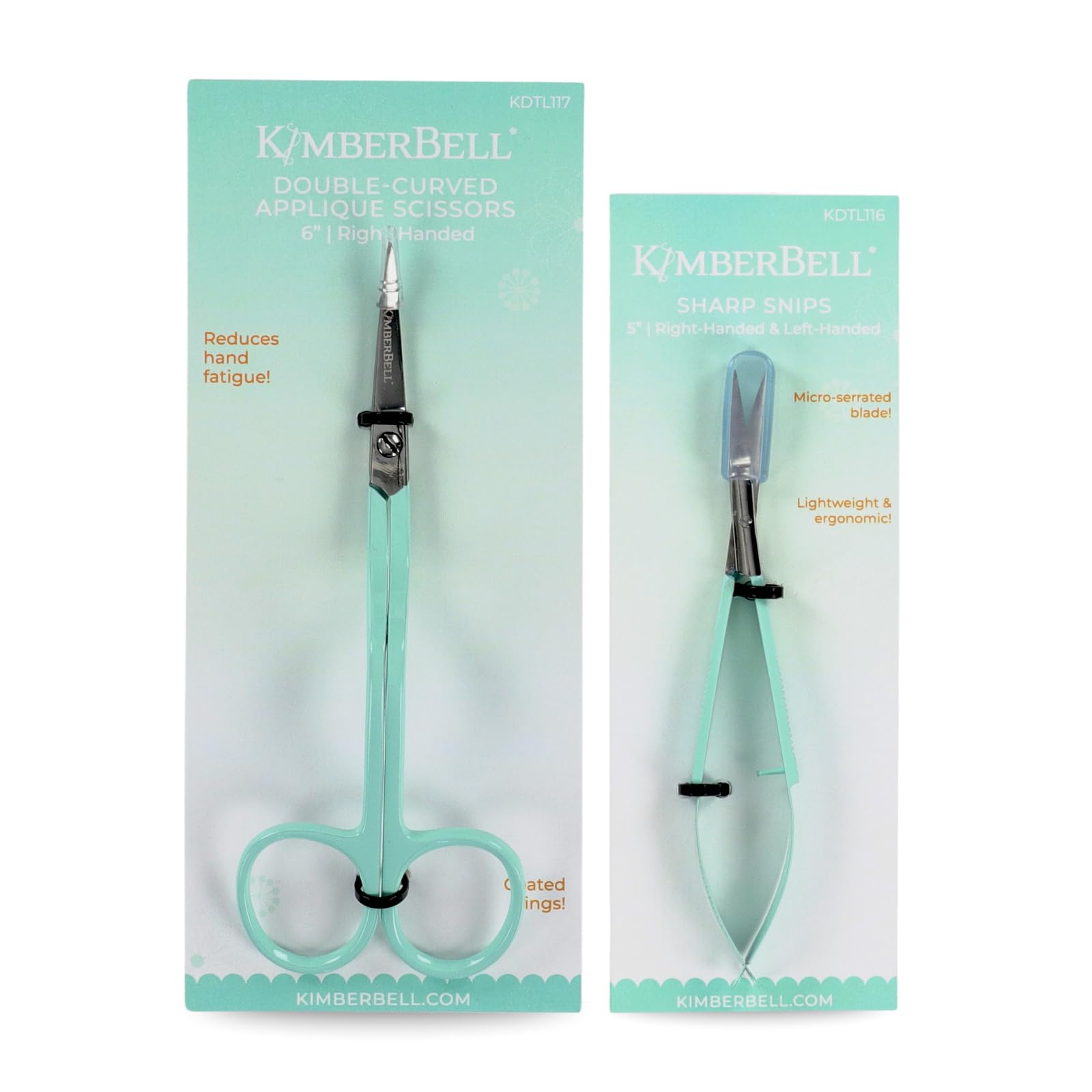 Kimberbell Scissors Bundle – 5" Sharp Snips and 6" Double-Curved Appliqué Scissors – German Steel Blades for Precision Trimming in Quilting, Sewing, and Machine Embroidery