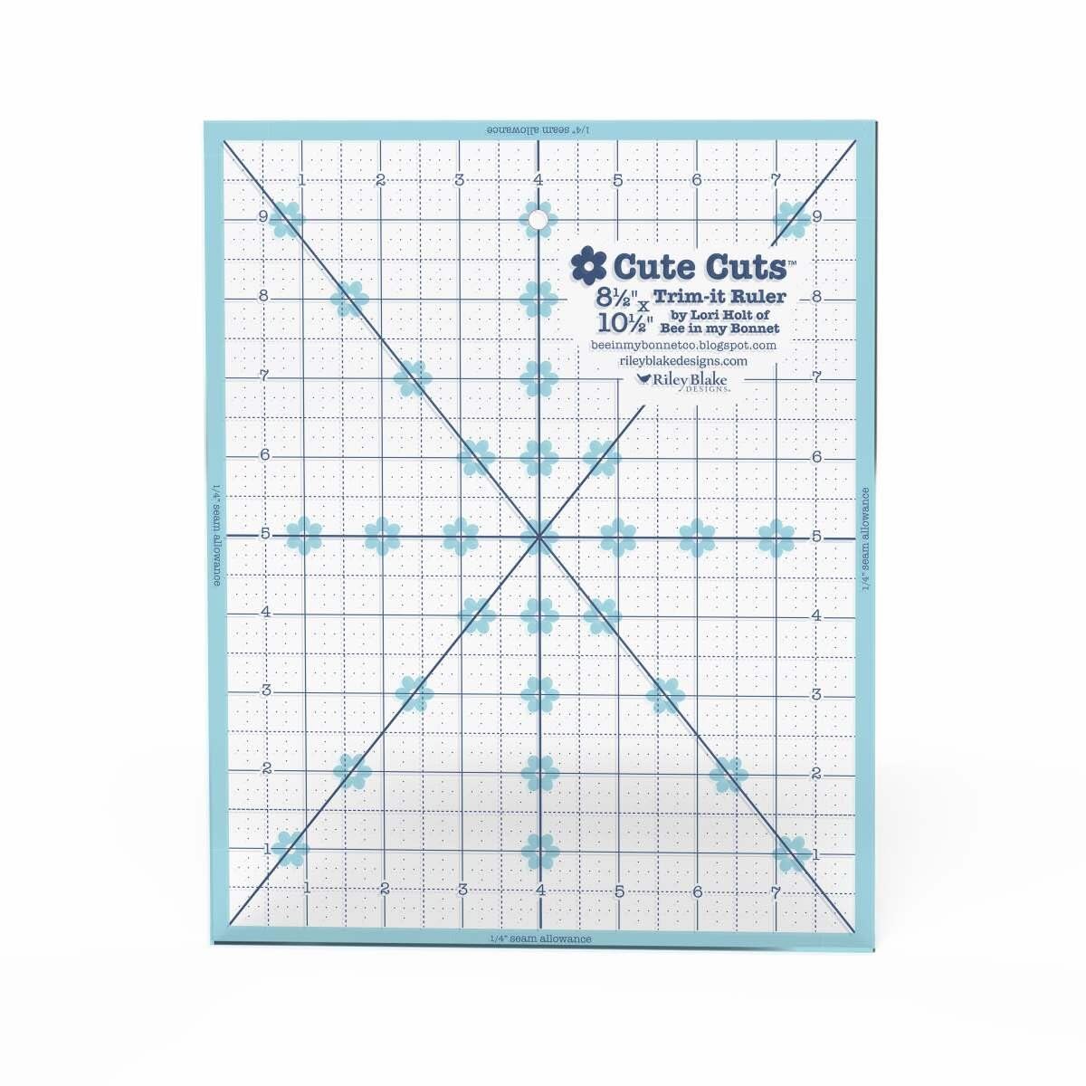 Lori Holt Cute Cuts™ Trim-it™ Ruler 8 ½" x 10 ½" – Non-Slip Quilting Ruler with Seam Allowance Marks – Perfect for Trimming Quilt Blocks, Applique & Embroidery