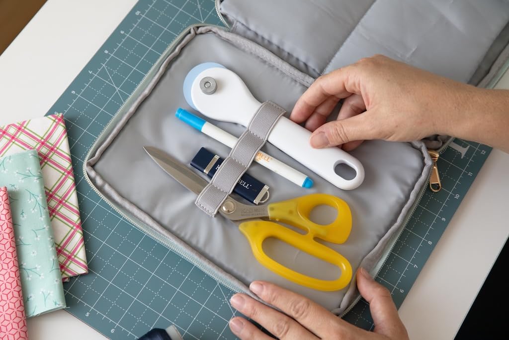 Kimberbell Tool Tote - Quilting and Embroidery Organizer Bag for Clear Blue Tiles, Orange Pop Rulers, and Sewing Supplies - Chic Craft Travel Bag