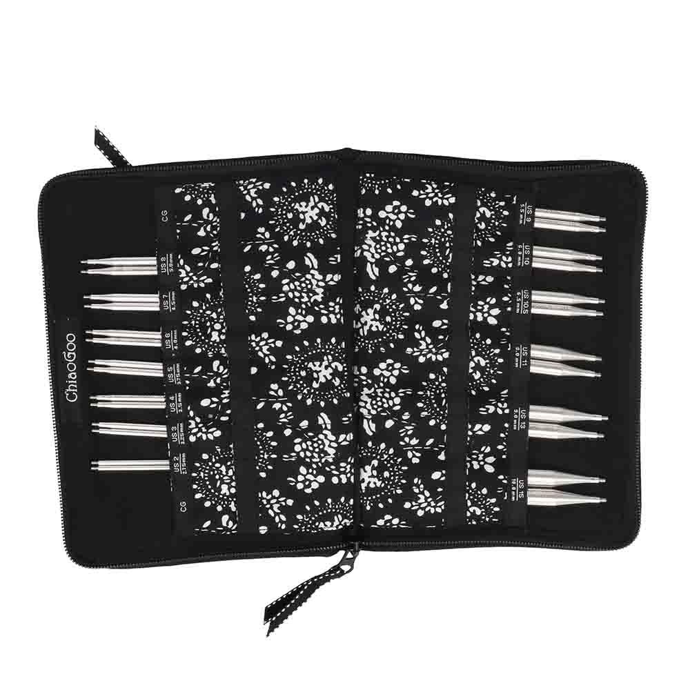 CHIAOGOO Needle Set Interchangeable Needle Tips Twist Lace Stainless Steel, Black
