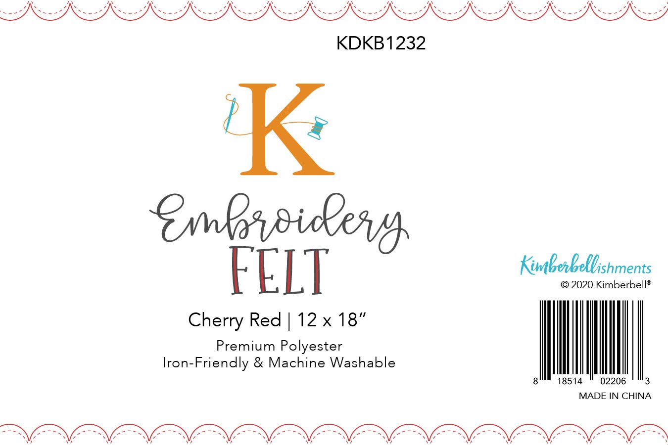 Kimberbell Embroidery & Sewing Felt Sheet, 1PC, Size 12 in x18 in, Thickness 1.4 mm, Assorted Colors Available, Kimberbellishments, Premium Polyester, Iron-Friendly & Machine Washable
