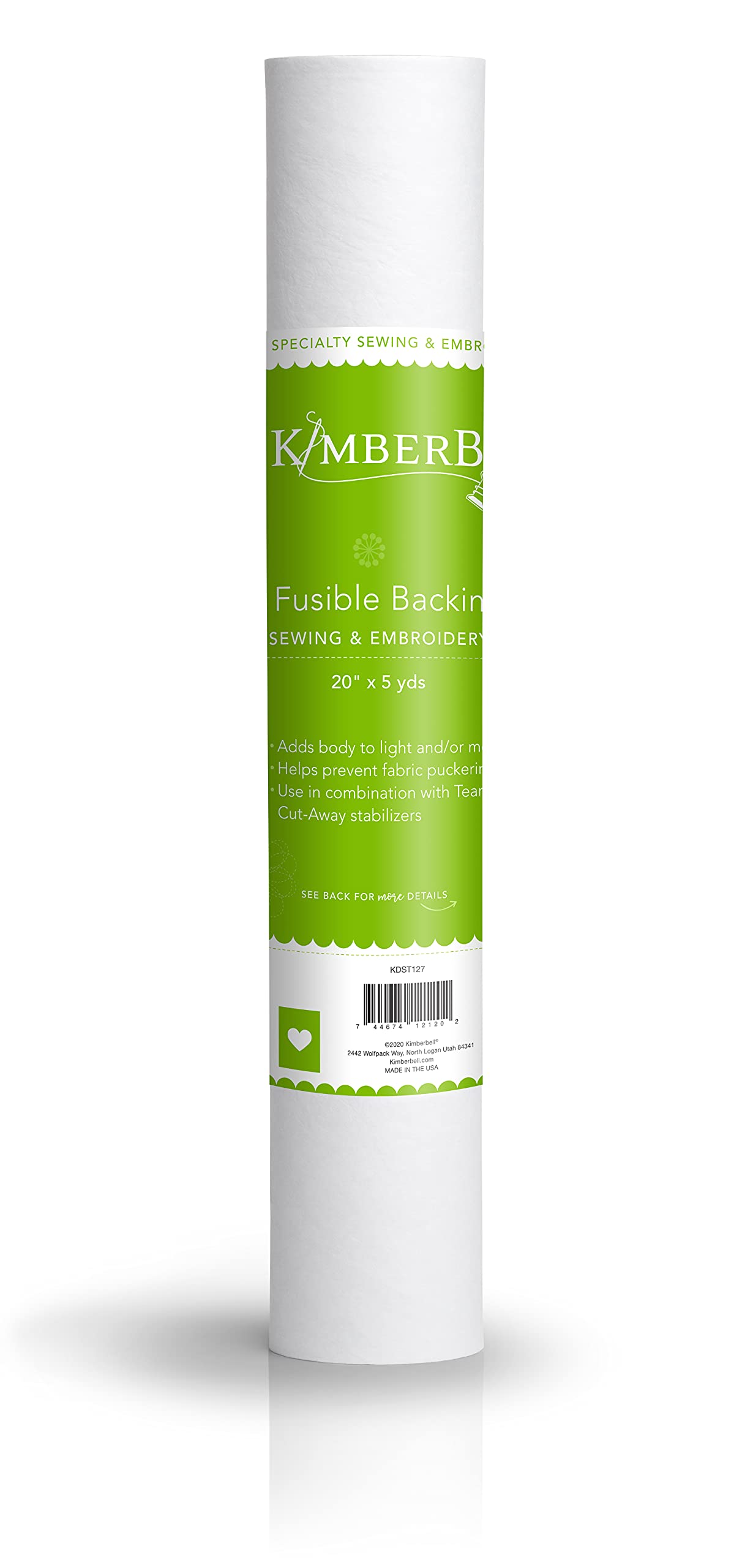 Kimberbell Fusible Backing Specialty Stabilizer Light Weight 20”x5 Yd Roll Cut into Variable Sizes: For Machine Embroidery, Hand Sewing, Quilting, Piecing Projects, Appliqués, Crafting, Iron-On & More