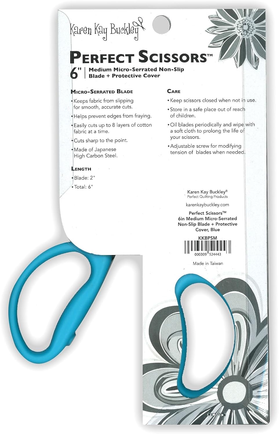 Karen Kay Buckley® Perfect Scissors™, Medium 6-inch Micro-Serrated Non-Slip Blades for Appliqué, Fabric Trimming, Quilting, Sewing, Patchwork, Crafts. Sharp Blades Grip and Cut Many Layers
