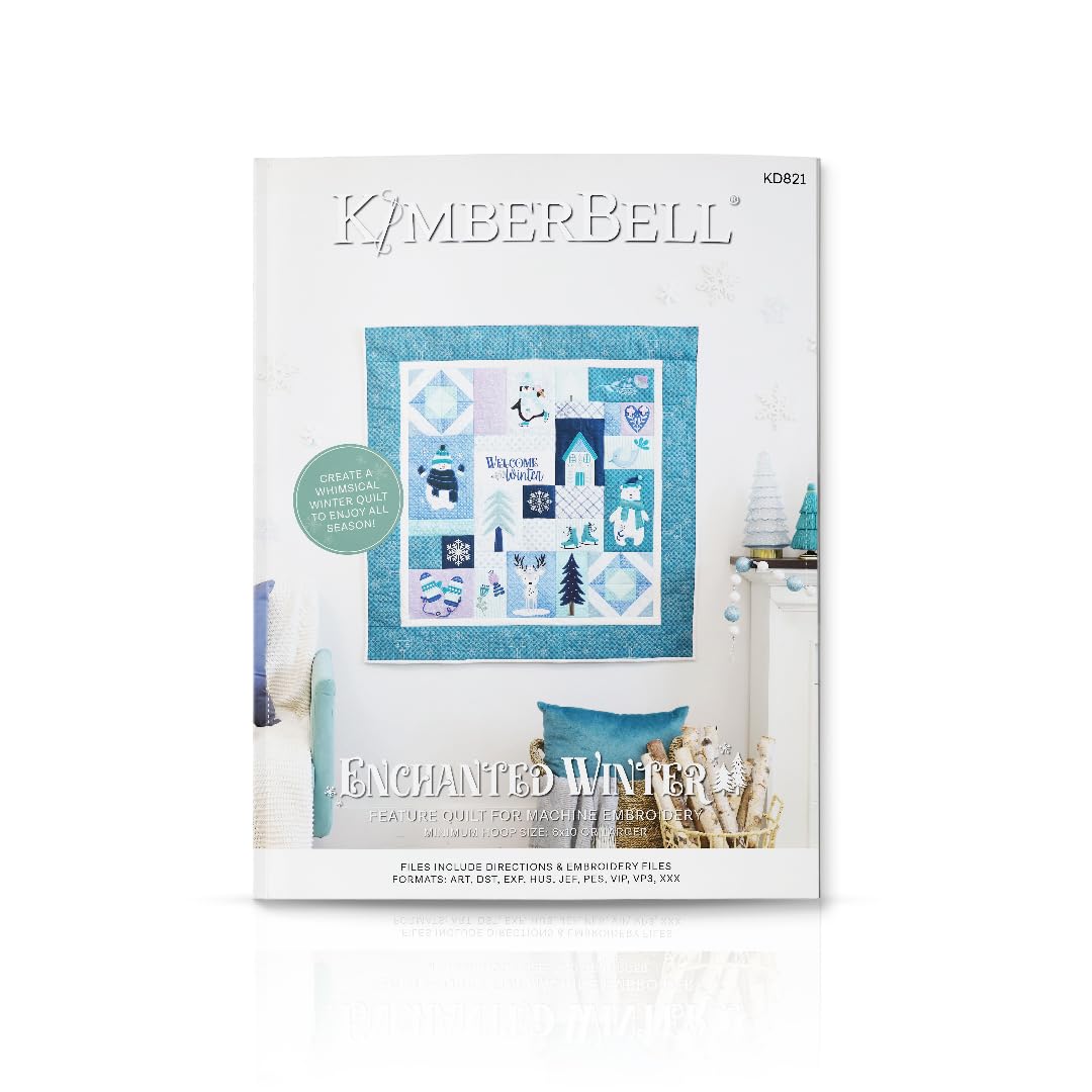 Kimberbell Enchanted Winter Feature Quilt – 40x40 Winter Quilt Pattern with Appliqué & In-the-Hoop Blocks – Instruction Book + Digital Redemption Code for Machine Embroidery Designs