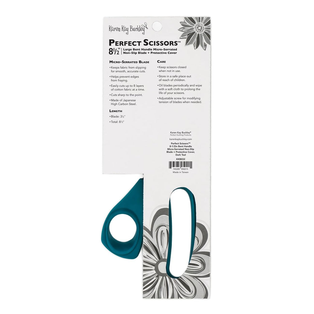 Karen Kay Buckley® Perfect Scissors™, 8-1/2 Inch #KKB032 Bent Handle Micro-Serrated Non-Slip Blade for Quilting, Crafting, and Garment Sewing. Sharp Blades Grip Fabric and Cut Many Layers