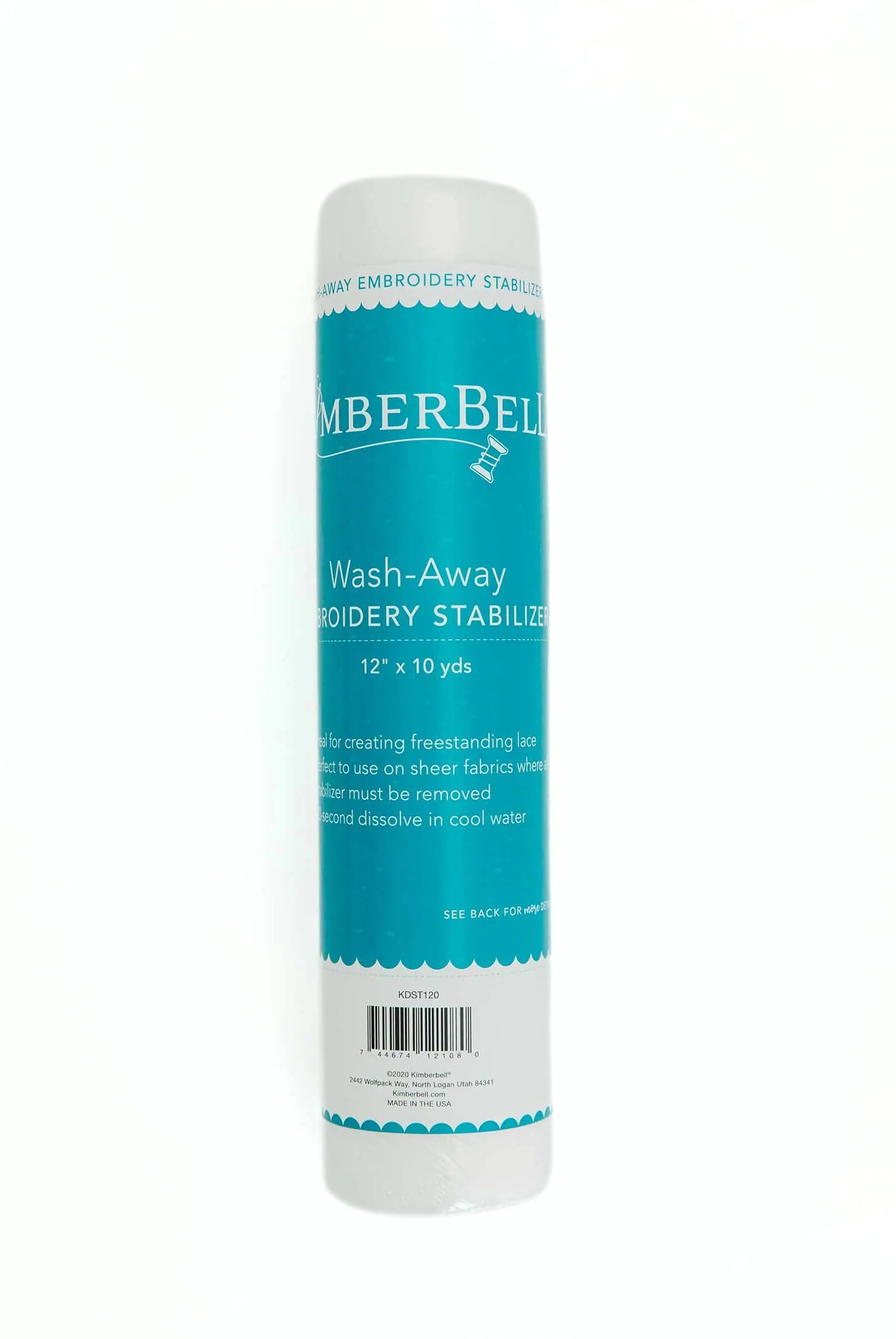 Kimberbell Wash-Away Embroidery Stabilizer – 12" x 10 Yards – Ideal for Freestanding Lace, Cutwork & Sheer Fabrics – Fast-Dissolving Water-Soluble Backing for Machine Embroidery