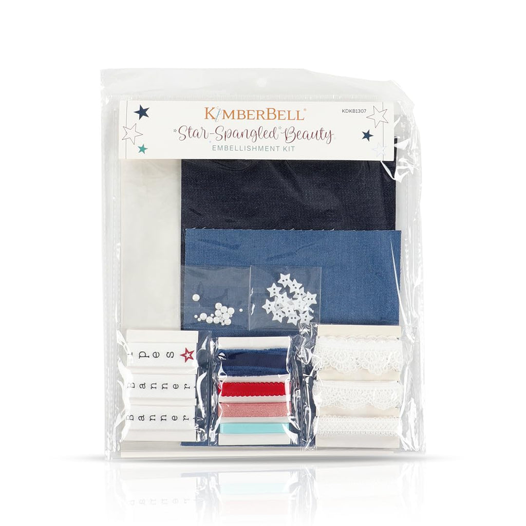 Kimberbell Star-Spangled Beauty Ladder Quilt Bundle – 20"x60" Patriotic Embroidery Quilt Kit with Book, Digital Designs & Embellishments (5x7 Hoop)