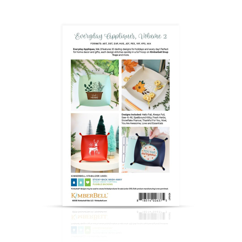 Kimberbell Everyday Appliques Vol. 2 (Design Redemption Card) – 10 Adorable Machine Embroidery Designs – 5x7 Hoop Projects – Home Decor & Gifts (Digital Download)