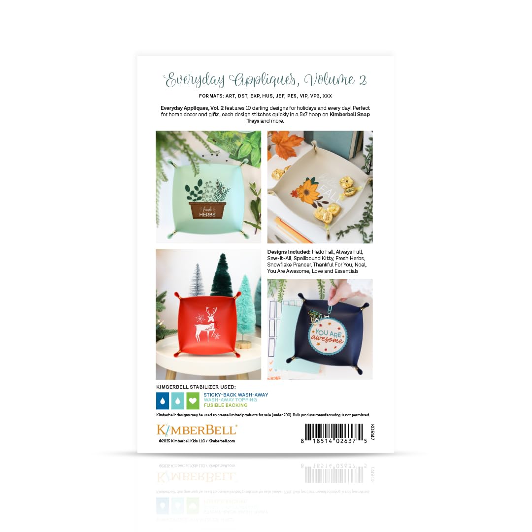 Kimberbell Everyday Appliques Vol. 2 (Design Redemption Card) – 10 Adorable Machine Embroidery Designs – 5x7 Hoop Projects – Home Decor & Gifts (Digital Download)