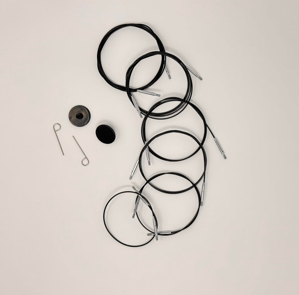 Knitters Pride Interchangeable Black Cord Variety Pack - 6 Common Sizes, 16, 24, 32, 40, 47, 60