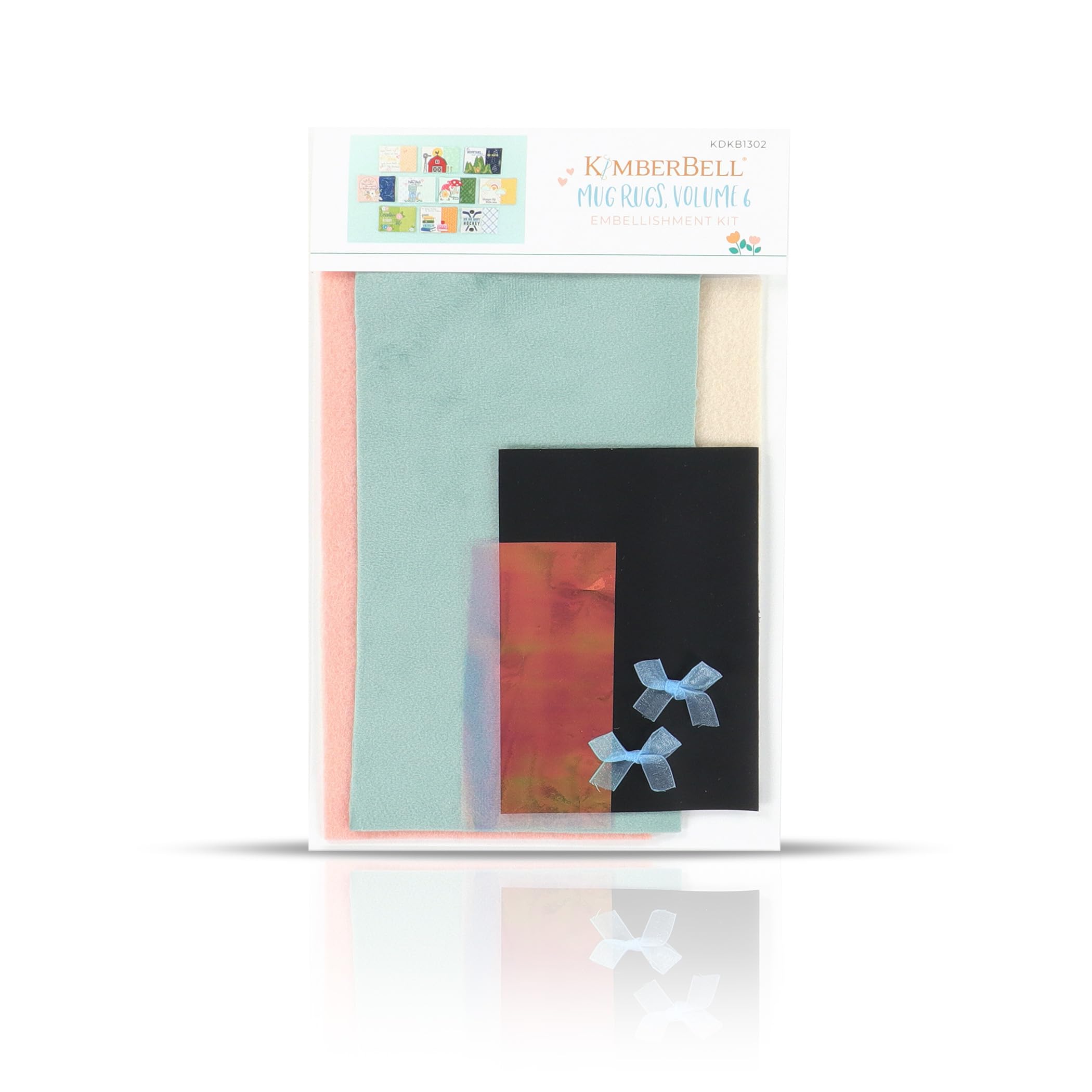 Kimberbell Mug Rugs Vol. 6, 7pcs Set w. Velvet, Bows and Embroidery Leather, Embroidery Supplies, Quilting Embellishments