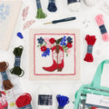 Kimberbell American Cowgirl Punch Needle Kit – Complete DIY Craft Set with Tools, Preprinted Monks Cloth, Yarn, Appliqués, Hoop & Rhinestones – Americana Punch Needle Plus Kit with Video Tutorials
