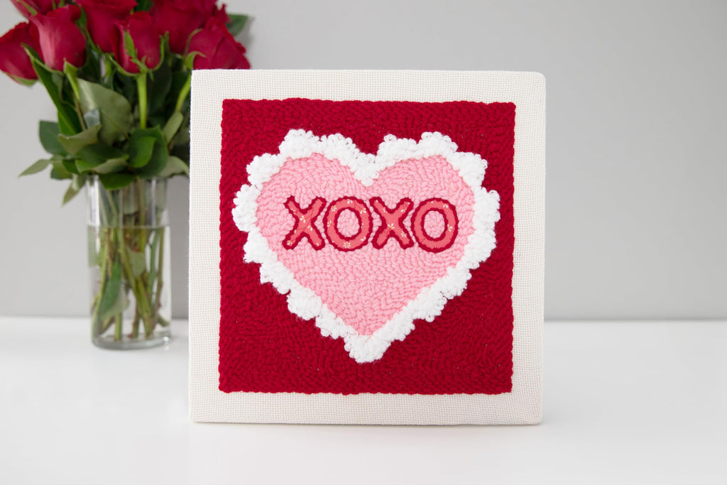 Kimberbell Punch Needle Kit - Hugs & Kisses – Complete Punch Needle Set with Tool, Monks Cloth, Yarn, Frame, Fabric & Reusable Project Bag | Beginner-Friendly DIY Needle Punching Craft