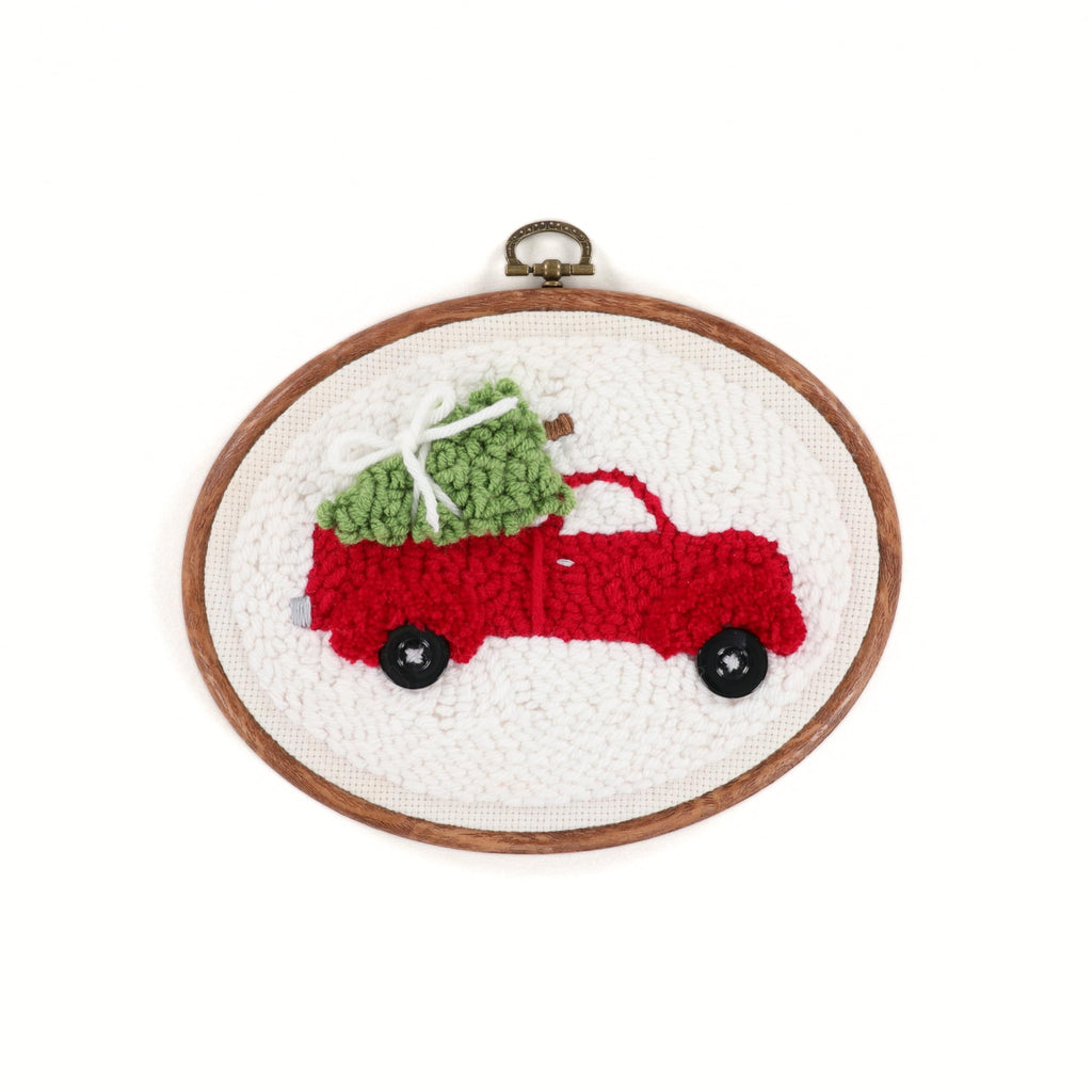 Kimberbell Punch Needle Kit – Merrily We Roll Along - DIY Christmas Craft Kit with Tool, Yarn, Monks Cloth, Frame, Embellishments & Reusable Project Bag – Festive Holiday Punch Needle Embroidery Set