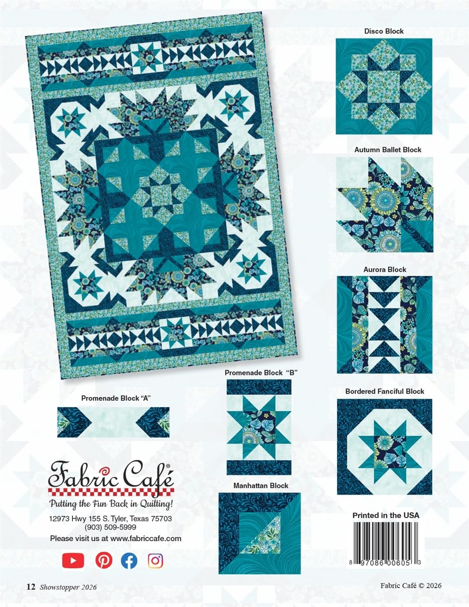 Fabric Café – 2026 Showstopper 5-Yard Quilt Pattern, Bold Statement Quilt Using Five 1-Yard Cuts, Finished Size 46” x 67”
