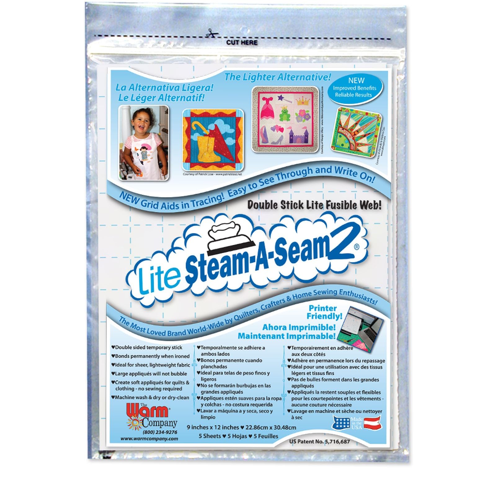 5 Pkgs Lite Steam-a-Seam 2, Double Stick Fusible Web, by The Warm Company