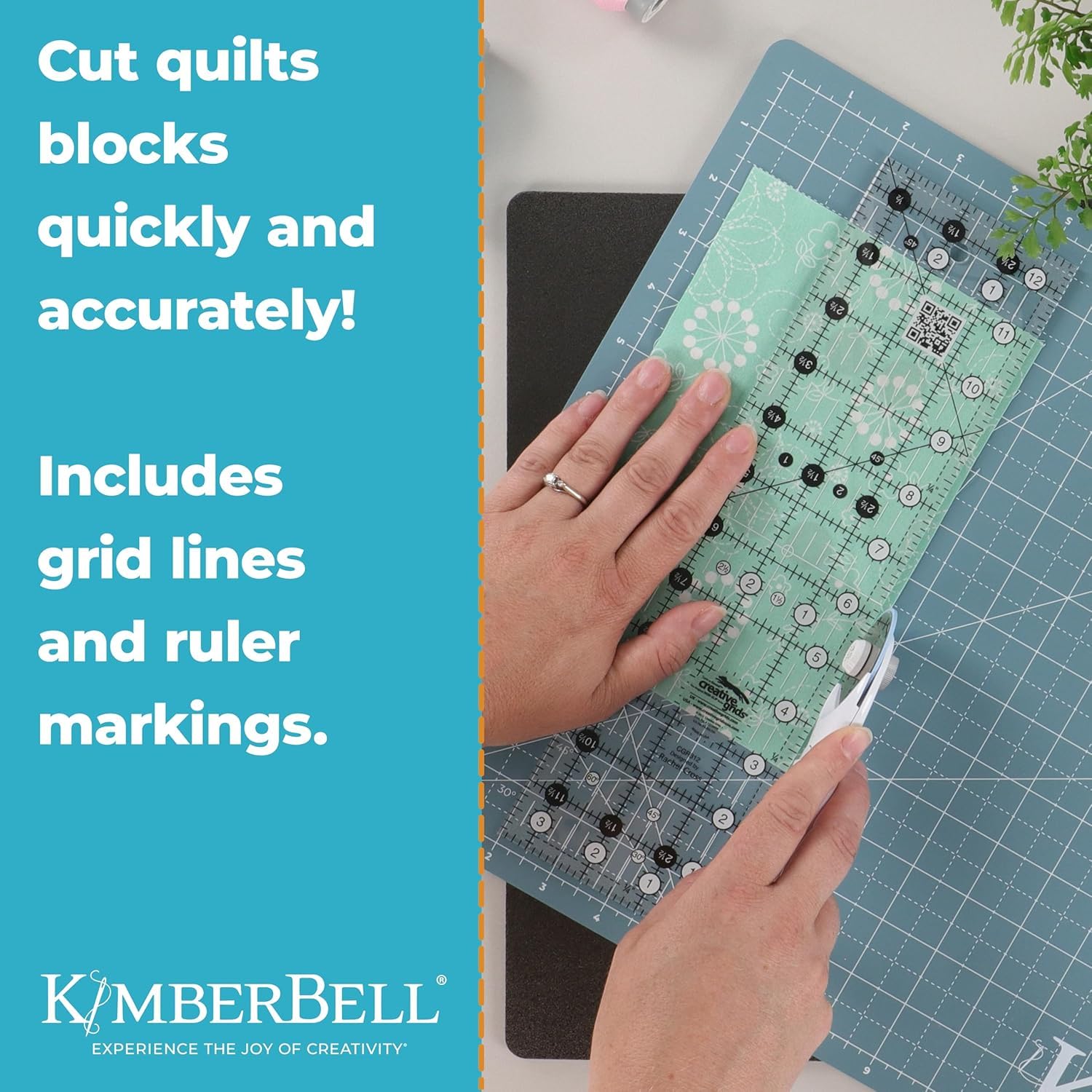 Kimberbell 13" x 13" Rotating Cutting Mat – Self-Healing, 360° Swivel, Grid Lines & Ruler Markings – Non-Slip Quilting & Sewing Mat for Orange Pop Rulers® & Fabric Cutting