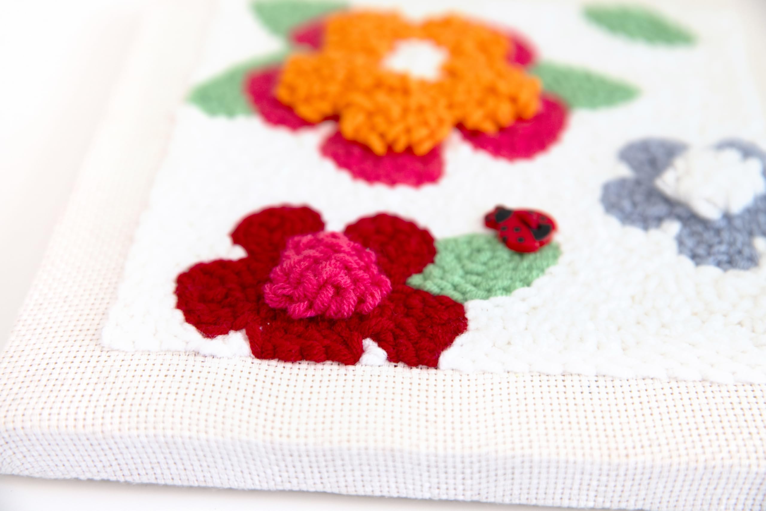 Kimberbell Punch Needle Kit – Petal Pop! - Complete DIY Embroidery Kit with Tool, Monks Cloth, Frame, Yarn & Ladybug Button – Floral Punch Needle Design for Handmade Gifts & Home Décor