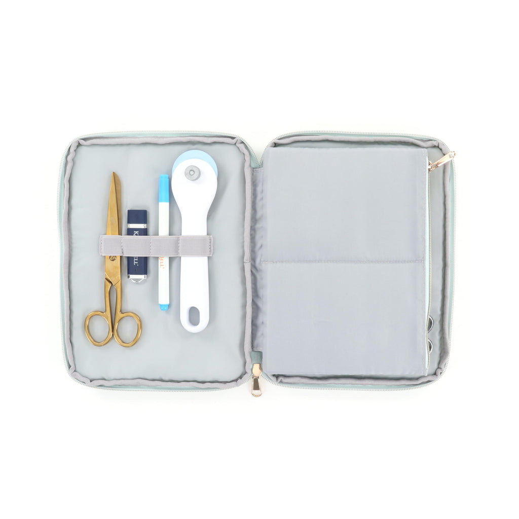 Kimberbell Tool Tote - Quilting and Embroidery Organizer Bag for Clear Blue Tiles, Orange Pop Rulers, and Sewing Supplies - Chic Craft Travel Bag