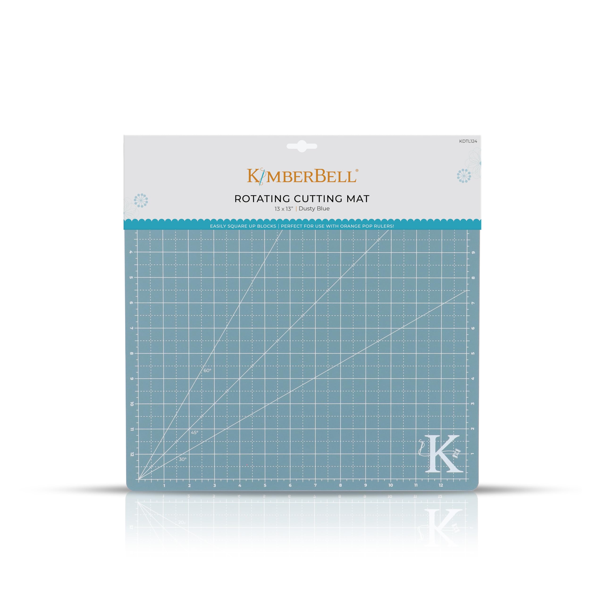 Kimberbell 13" x 13" Rotating Cutting Mat – Self-Healing, 360° Swivel, Grid Lines & Ruler Markings – Non-Slip Quilting & Sewing Mat for Orange Pop Rulers® & Fabric Cutting