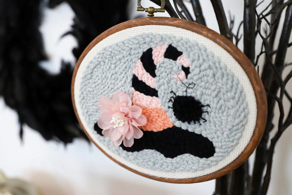 Kimberbell Ghouls’ Night Out Punch Needle Plus Kit – Complete DIY Halloween Craft Kit with Tool, Preprinted Monks Cloth, Yarn, Flower, Faux Wood Frame & Video Tutorials