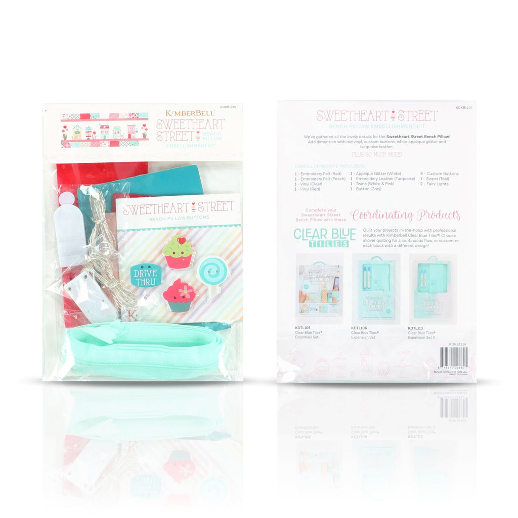 Kimberbell Sweetheart Street Embellishment Kit – Coordinating Supplies for 16" x 38" Valentine Bench Pillow – Includes Buttons, Vinyl, and Decorative Details for 5x7 Hoop Embroidery
