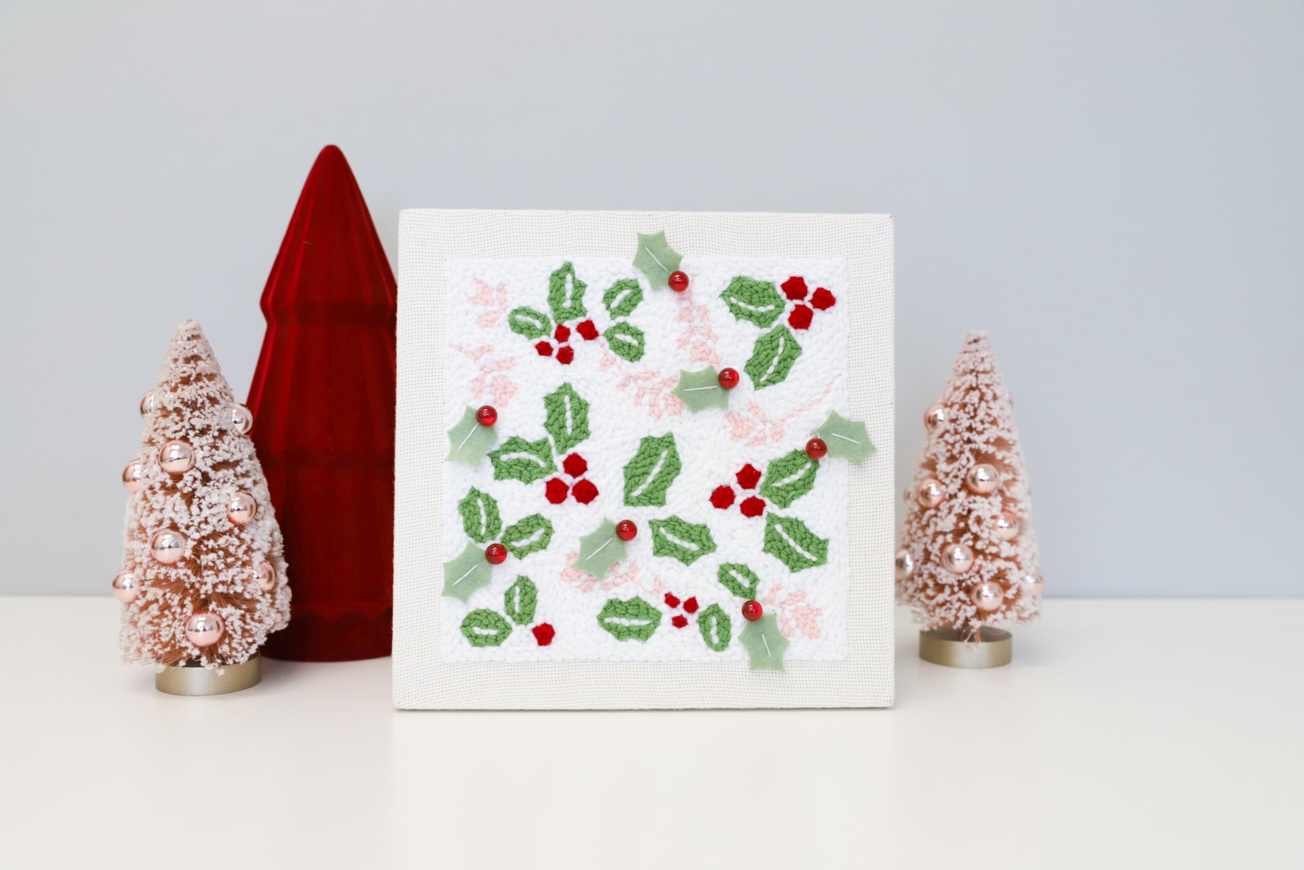 Kimberbell Happy Holly-Days Punch Needle Plus Kit – Complete DIY Embroidery Kit with Tool, Frame, Yarn, Beads & Felt – Holiday Punch Needle Design for Handmade Christmas Décor