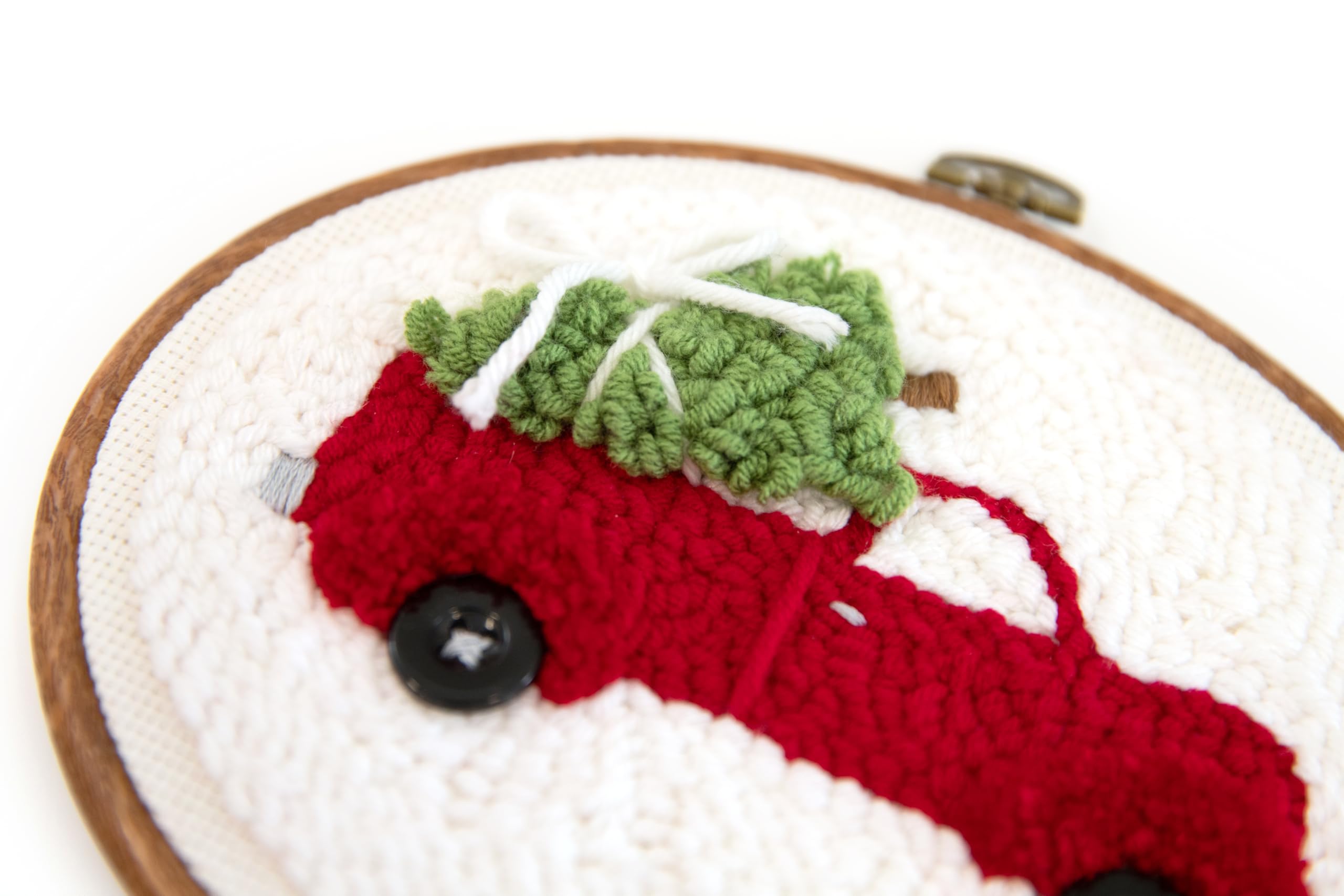 Kimberbell Punch Needle Kit – Merrily We Roll Along - DIY Christmas Craft Kit with Tool, Yarn, Monks Cloth, Frame, Embellishments & Reusable Project Bag – Festive Holiday Punch Needle Embroidery Set