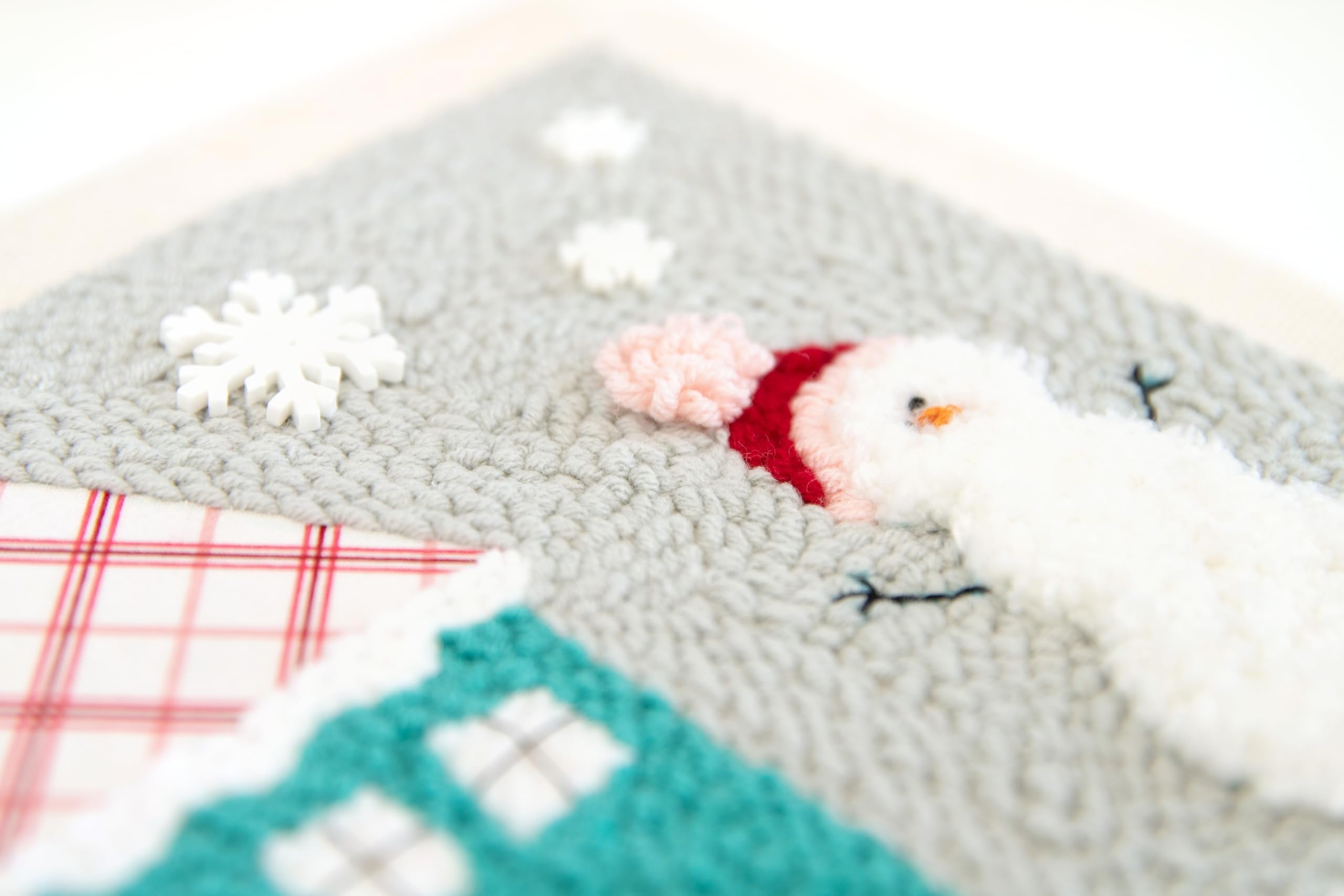 Kimberbell Punch Needle Kit – Snowplace Like Home - DIY Craft Kit with Tool, Monks Cloth, Frame, Buttons & Yarn – Snowman & Cozy House Punch Needle Embroidery Set