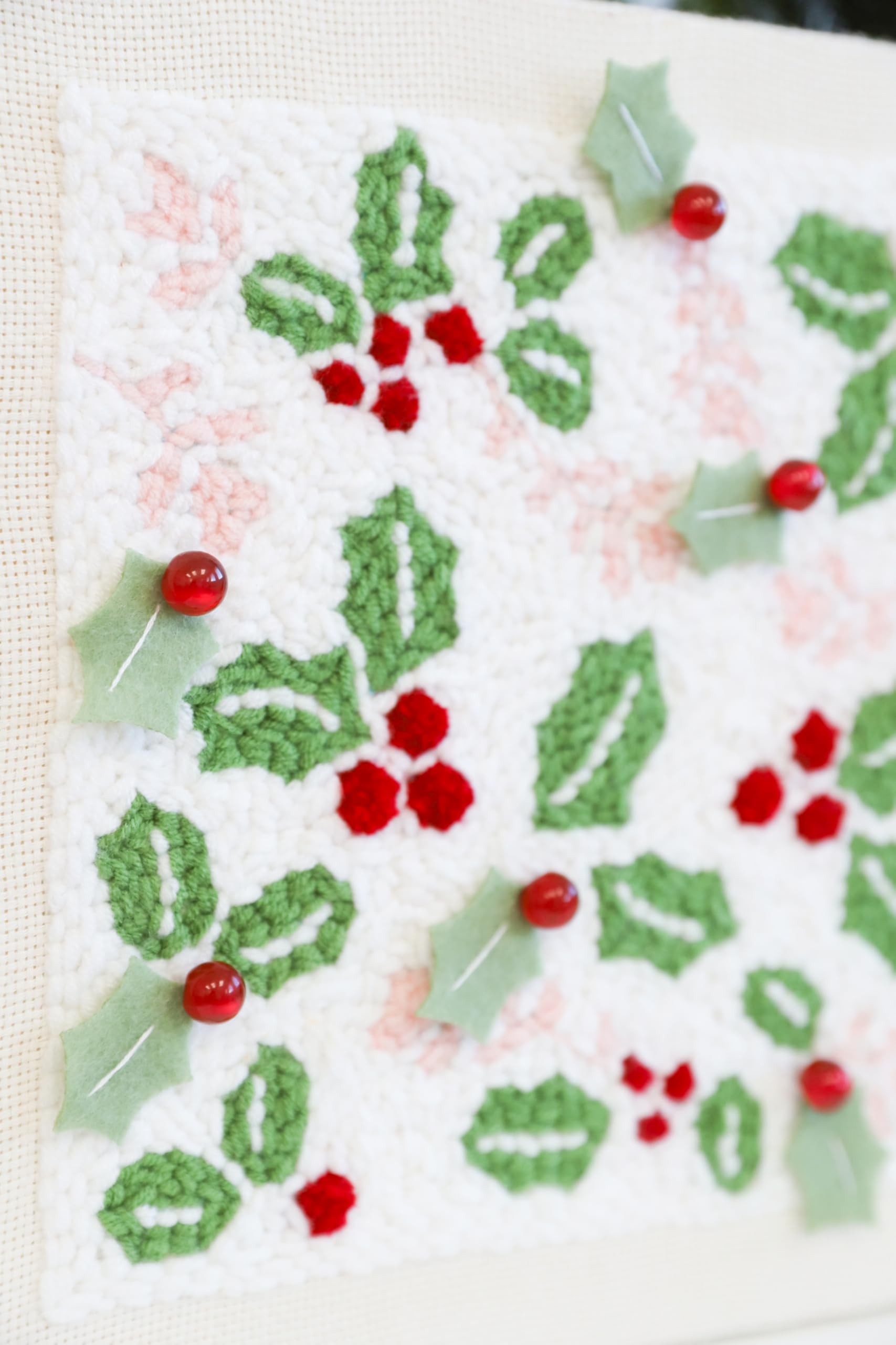 Kimberbell Happy Holly-Days Punch Needle Plus Kit – Complete DIY Embroidery Kit with Tool, Frame, Yarn, Beads & Felt – Holiday Punch Needle Design for Handmade Christmas Décor