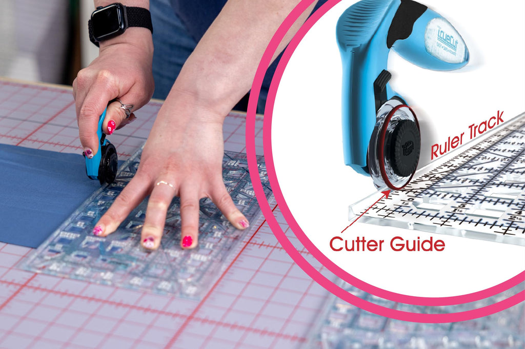 TrueCut My Comfort Rotary Cutter - 45mm Ergonomic Wheel Cutter for Fabric, Quilting, Sewing, Crafting - Left or Right-Handed - Track-and-Guide Ruler - Quilting and Sewing Supplies