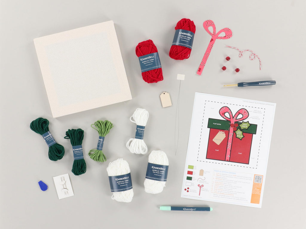 Kimberbell Punch Needle Kit – Gift the Season - Complete DIY Holiday Punch Needle Set with Tool, Monks Cloth, Frame, Embellishments & Yarns – Christmas Holiday Embroidery Craft