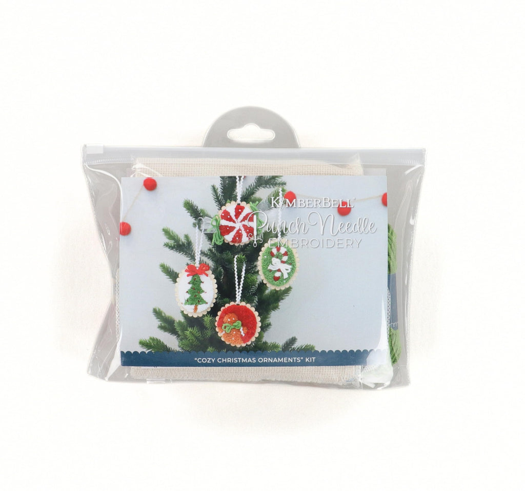 Kimberbell Cozy Christmas Ornaments Punch Needle Plus Kit – DIY Holiday Ornament Craft Kit with Tool, Yarn, Hoops, Embellishments & Wood Disks – Handmade Christmas Décor Project