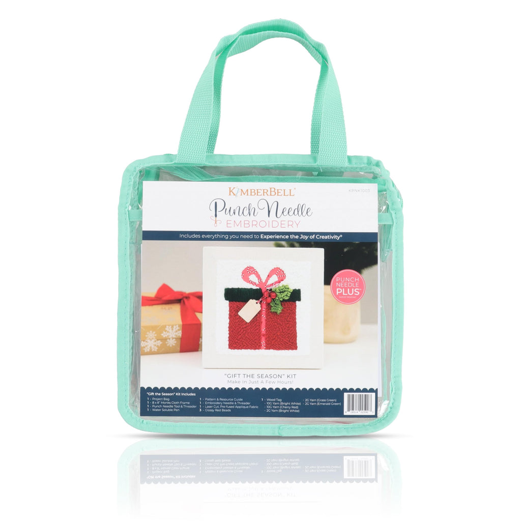 Kimberbell Punch Needle Kit – Gift the Season - Complete DIY Holiday Punch Needle Set with Tool, Monks Cloth, Frame, Embellishments & Yarns – Christmas Holiday Embroidery Craft