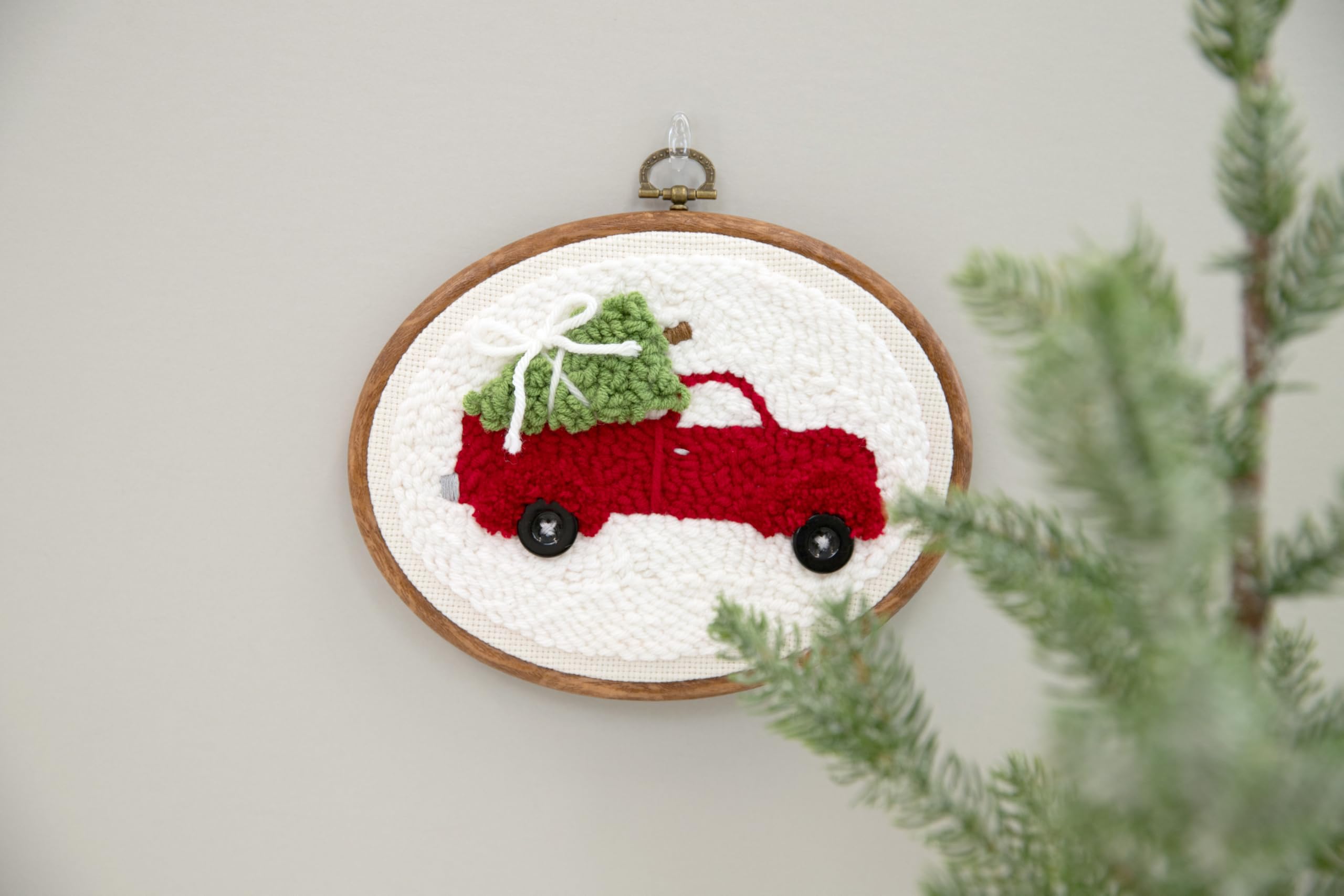 Kimberbell Punch Needle Kit – Merrily We Roll Along - DIY Christmas Craft Kit with Tool, Yarn, Monks Cloth, Frame, Embellishments & Reusable Project Bag – Festive Holiday Punch Needle Embroidery Set
