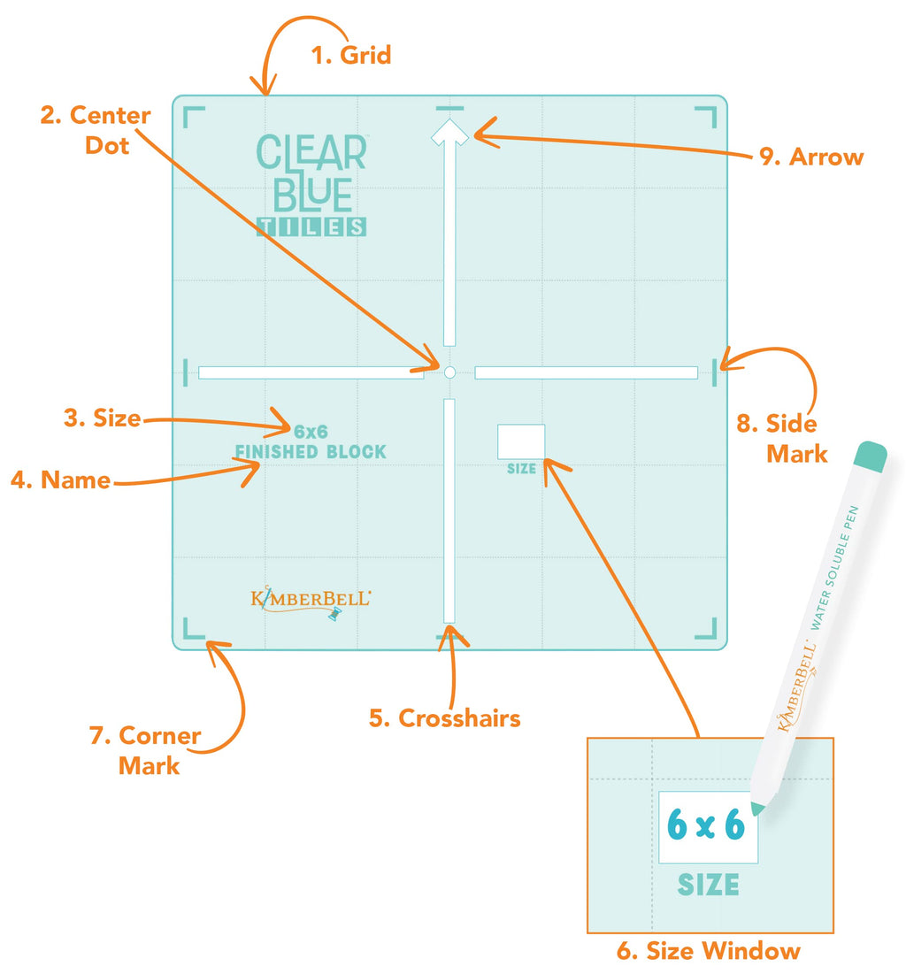 Kimberbell Clear Blue Tiles: Expansion Set (22 Pcs) for Larger Hoop Sizes, at-Home Quilting System On Your Embroidery Machine, Custom Block-by-Block Quilting, Allover Quilting Patterns