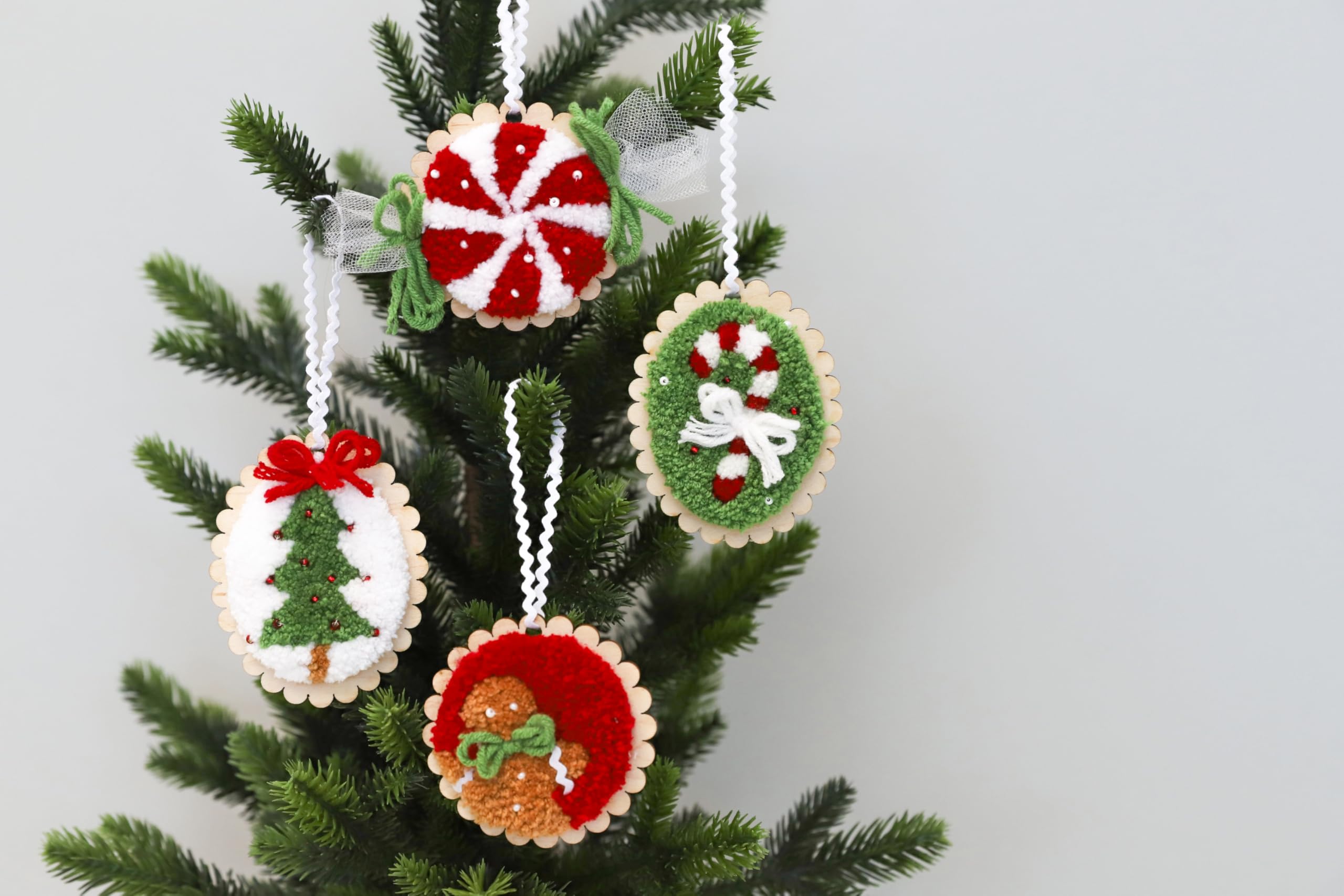 Kimberbell Cozy Christmas Ornaments Punch Needle Plus Kit – DIY Holiday Ornament Craft Kit with Tool, Yarn, Hoops, Embellishments & Wood Disks – Handmade Christmas Décor Project