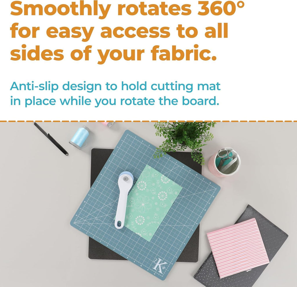 Kimberbell 13" x 13" Rotating Cutting Mat – Self-Healing, 360° Swivel, Grid Lines & Ruler Markings – Non-Slip Quilting & Sewing Mat for Orange Pop Rulers® & Fabric Cutting
