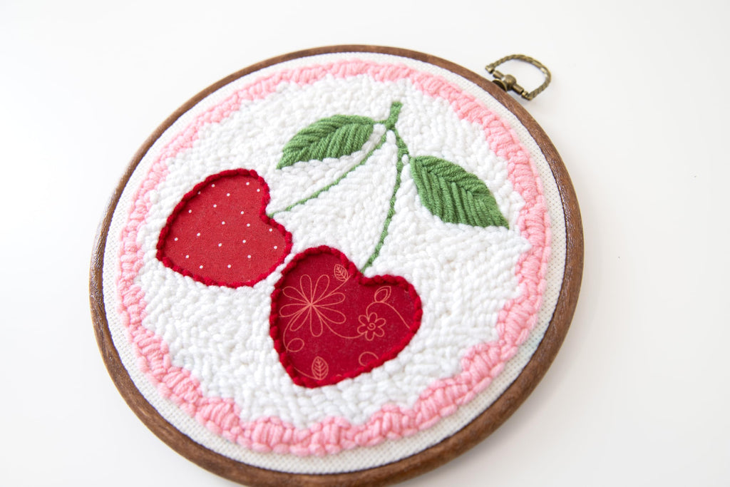 Kimberbell Punch Needle Kit – Life is Cherry Sweet - DIY Punch Needle Set For Beginners With Tool, Monks Cloth, Yarn, Frame, Fabric & Reusable Project Bag | Embroidery Craft Set