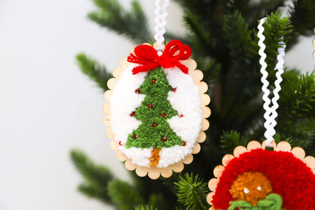 Kimberbell Cozy Christmas Ornaments Punch Needle Plus Kit – DIY Holiday Ornament Craft Kit with Tool, Yarn, Hoops, Embellishments & Wood Disks – Handmade Christmas Décor Project