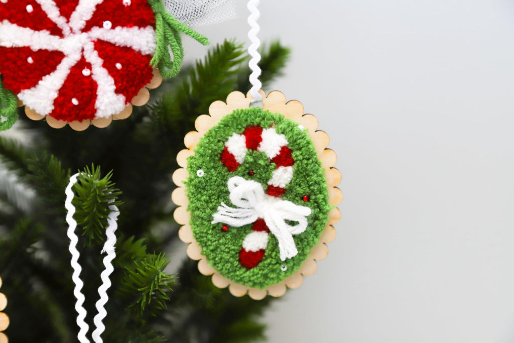 Kimberbell Cozy Christmas Ornaments Punch Needle Plus Kit – DIY Holiday Ornament Craft Kit with Tool, Yarn, Hoops, Embellishments & Wood Disks – Handmade Christmas Décor Project