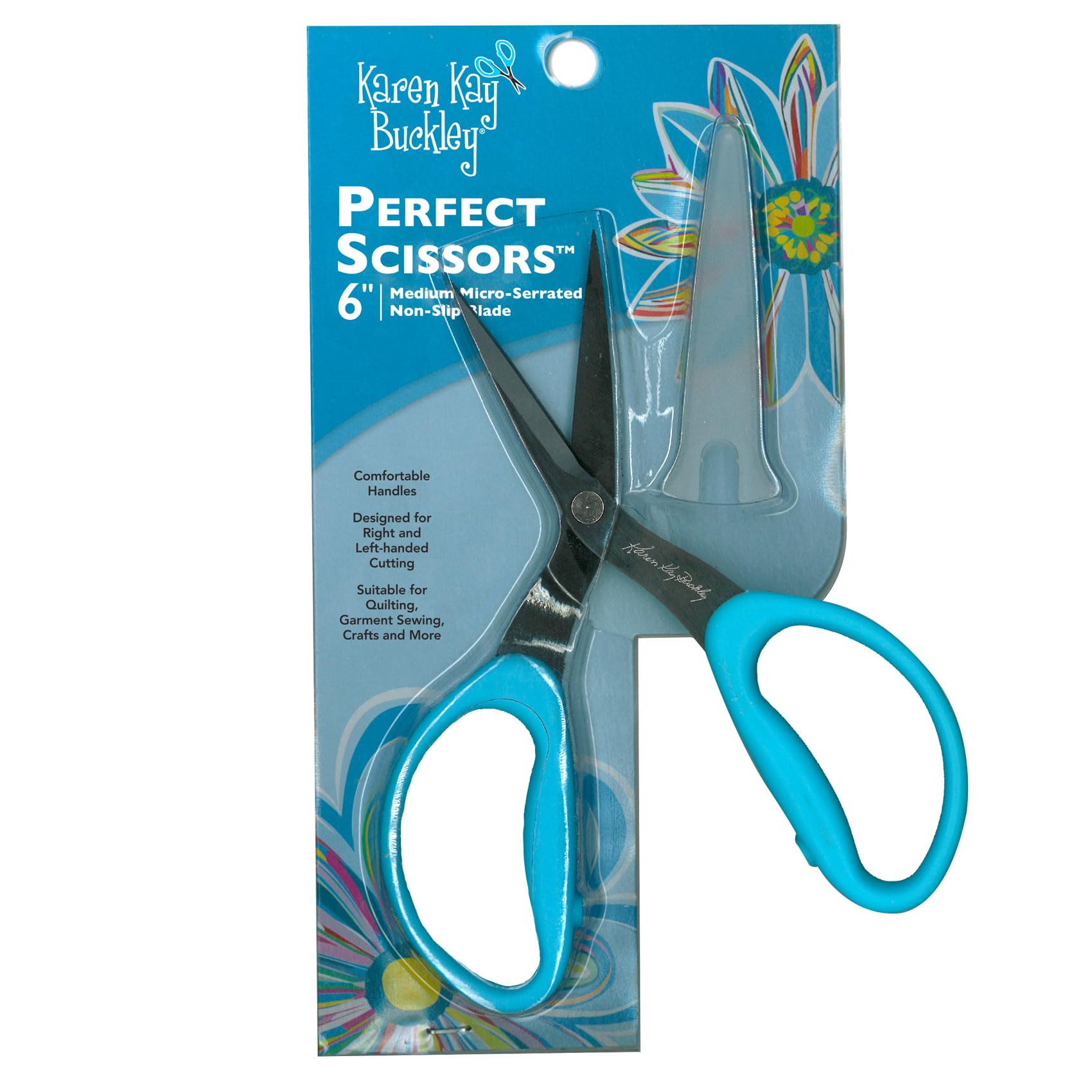 Karen Kay Buckley® Perfect Scissors™, Medium 6-inch Micro-Serrated Non-Slip Blades for Appliqué, Fabric Trimming, Quilting, Sewing, Patchwork, Crafts. Sharp Blades Grip and Cut Many Layers