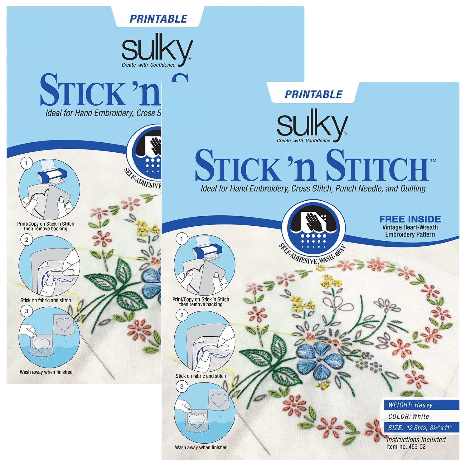 Bundle of 2 Packages of Stick N Stitch Self Adhesive Wash Away Stabilizer Twelve sheets of 8-1/2 x 11